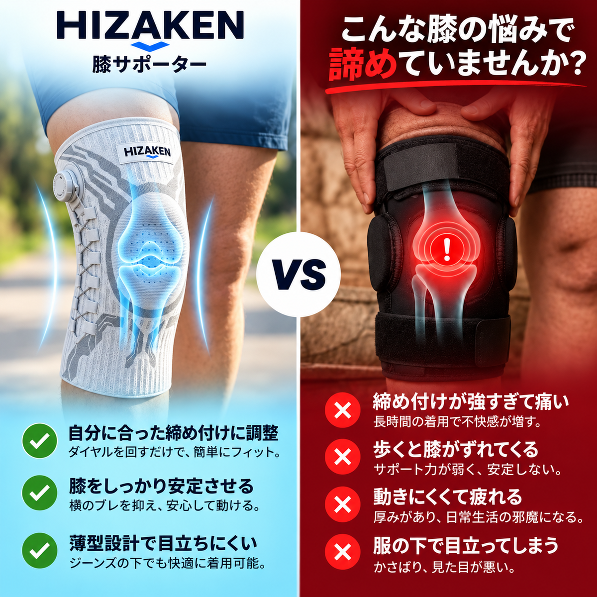 一日中つけっぱなしでも快適な膝サポーター