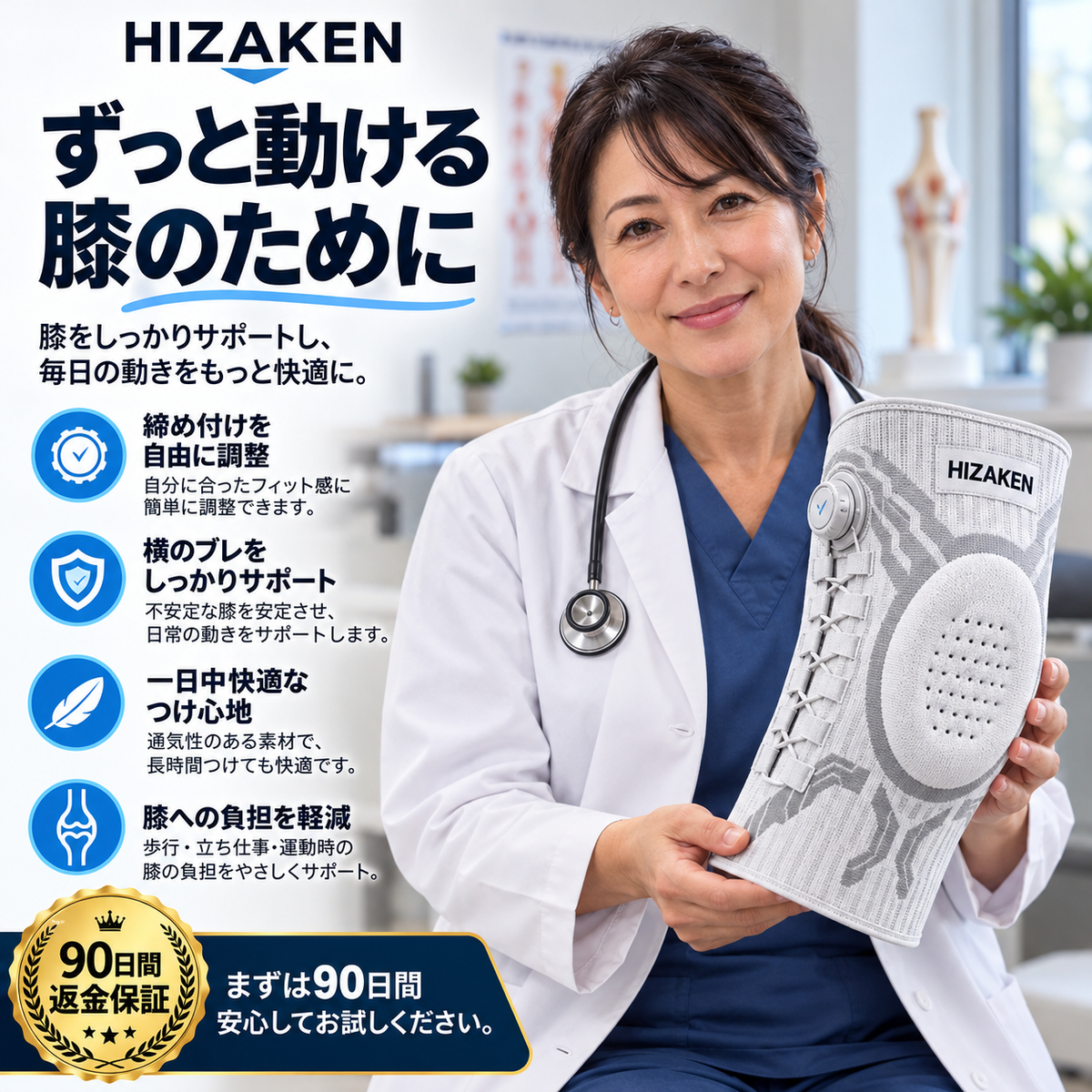 一日中つけっぱなしでも快適な膝サポーター